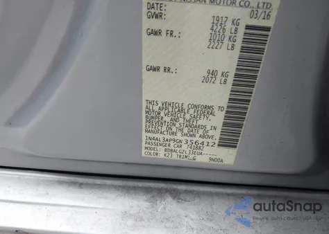 2016 Nissan Altima 2.5 S z USA, uszkodzony, nr VIN 1N4AL3AP9GN356412